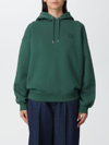 Maison Kitsuné Cotton Sweatshirt With Embroidered Logo Patch In Bottle Green
