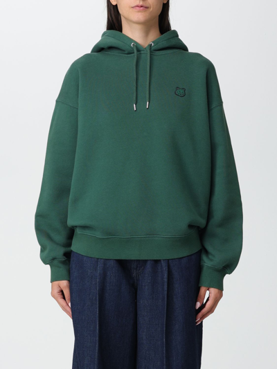 Maison Kitsuné Cotton Sweatshirt With Embroidered Logo Patch In Bottle Green