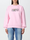 Maison Kitsuné Pink Crewneck Sweatshirt With Front Logo Print In Cotton Woman
