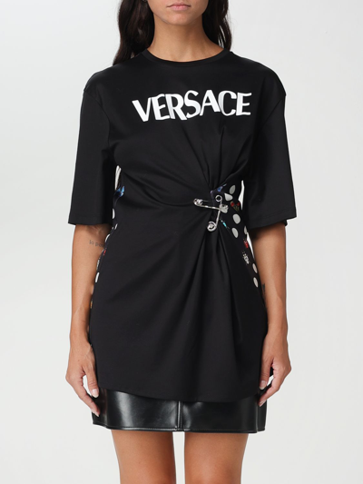 Versace Cotton T-shirt With Butterfly Print In Black