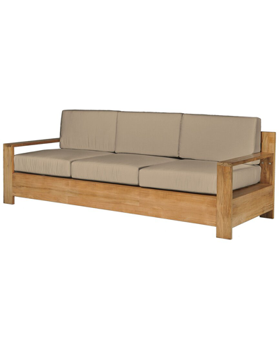 Curated Maison Lothair 3 Person Teak Outdoor Sofa With Sunbrella Fawn Cushions In Brown