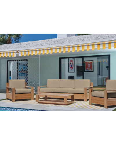 Curated Maison Lothair 4-piece Teak Deep Seating Outdoor Sofa Set With Sunbrella Fawn Cushions In Brown