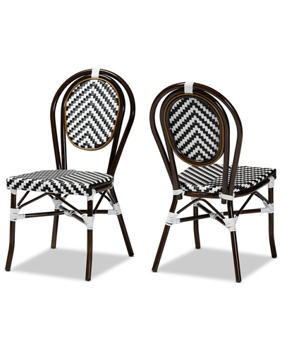 Baxton Studio Alaire Classic French Weaving And Metal 2pc Outdoor Dining Chair Set In Black