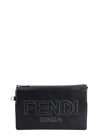 Fendi Logo Embossed Clutch In Black