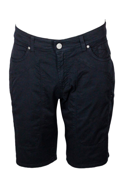 Jeckerson Bermuda Shorts In Slim Cotton Gabardine With 5 Pockets With Button And Zip Closure With Tone-on-tone In Blue