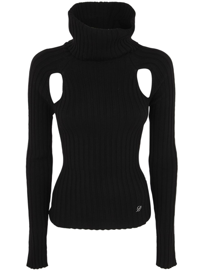 Blumarine 4m033a Long Sleeves High Neck Sweater In Black