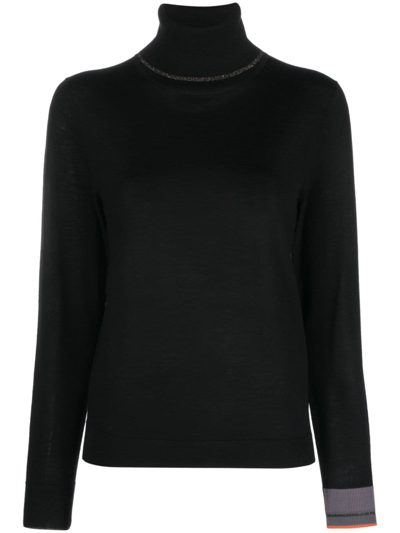 Ps By Paul Smith Striped-cuff Roll-neck Jumper In Black
