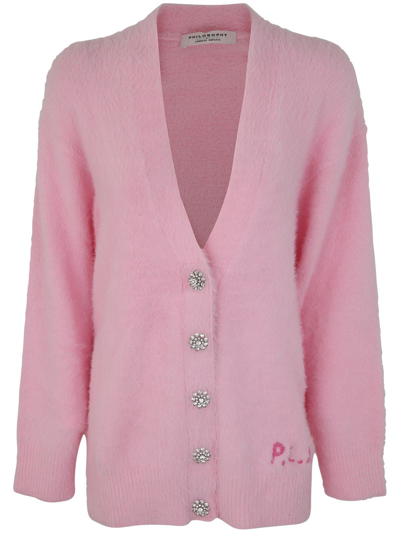 Philosophy Oversized Cardigan With Swarovsky In Pink