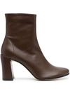 By Far Brown Pointed Ankle Boots With Chunky Heel In Leather Woman In Brown
