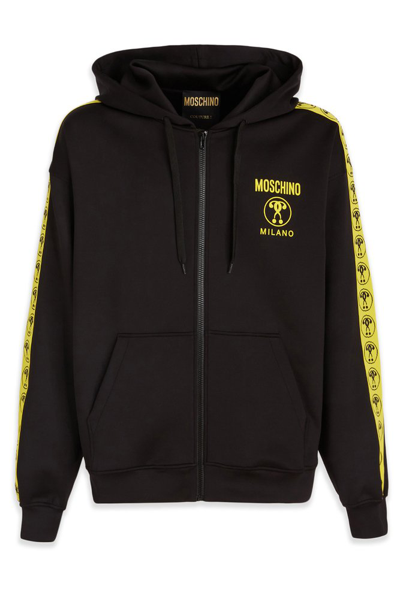 Moschino Zipped Drawstring Hoodie In Black