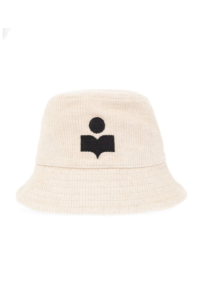 Isabel Marant Haley Logo Embroidered Corduroy Bucket Hat In Beige