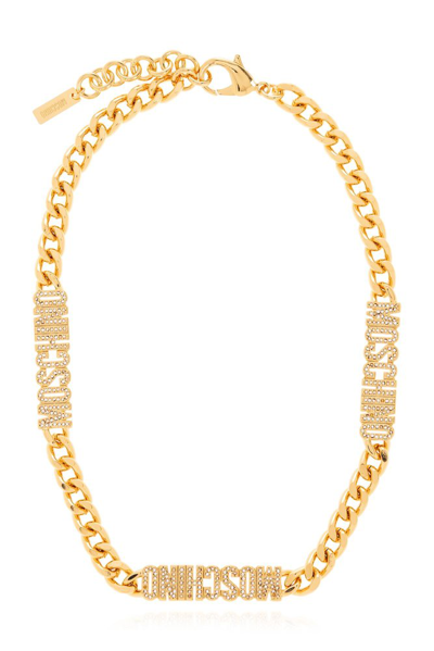 Moschino Embellished-logo Chain Necklace In Gold