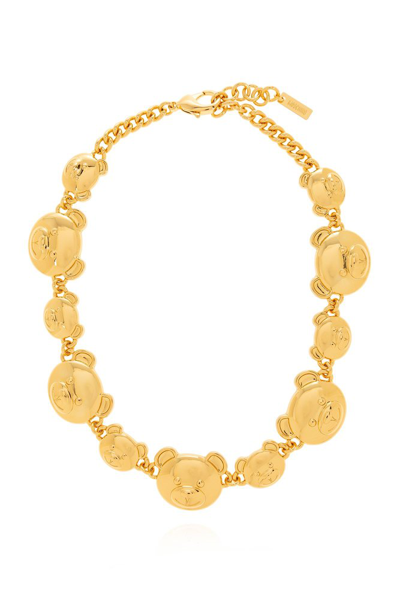 Moschino Teddy Bear 3d Detailed Chained Choker In Gold