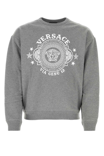 Versace Logo Printed Crewneck Sweatshirt In Grey