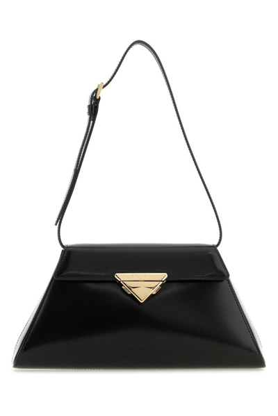 Prada Logo Triangle Medium Handbag In Black