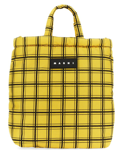 Marni Logo Patch Checked Tote Bag In Multi