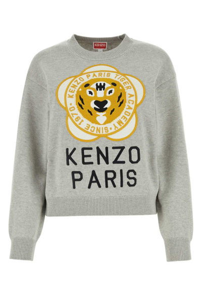 Kenzo Tiger Academy Wool And Cotton Sweater In Pale Grey