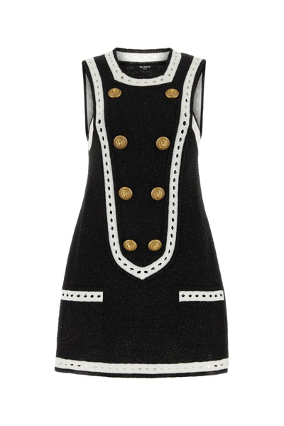 Balmain Button Embellished Sleeveless Mini Dress In Black