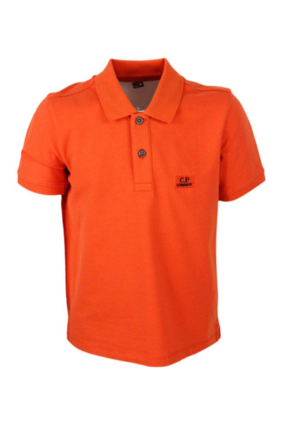 C.p. Company Kids Logo Embroidered Short In Orange