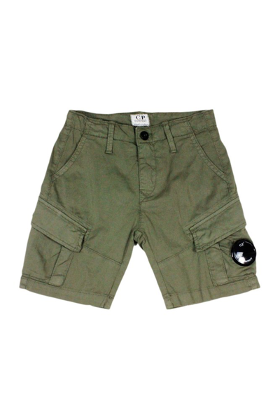 C.p. Company Kids' Logo-patch Cotton Shorts In Green