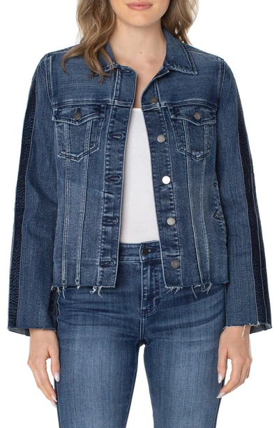 Liverpool Los Angeles Velvet Trim Raw Hem Denim Jacket In Gilmore