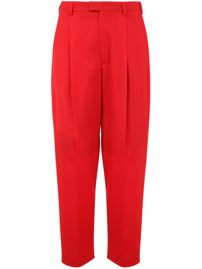 Marni High-waisted Virgin Wool Trousers In Red