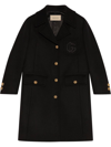 Gucci Double G Embroidered Button-front Coat In Black