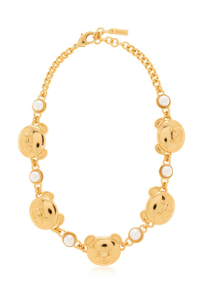 Moschino Teddy Bear Head Necklace In Gold