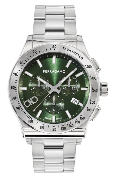 Ferragamo 1927 Chrono Chronograph, 42mm In Steel/green