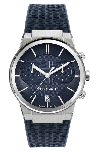 Ferragamo Sapphire Chrono Silicone Watch In Blue