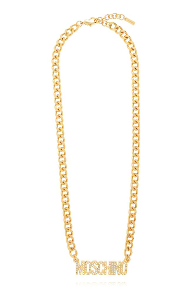 Moschino Logo Lettering Embellished Necklace In Gold