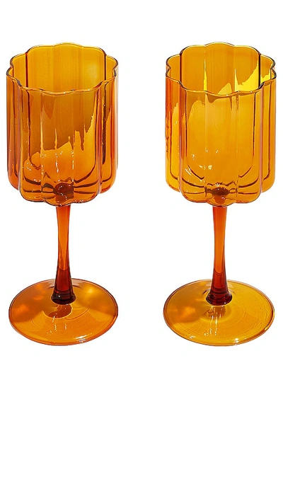 Fazeek Two Wave Wine Glasses In Burnt Orange
