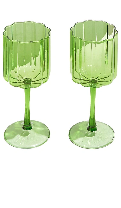 Fazeek Two Wave Wine Glasses In Green