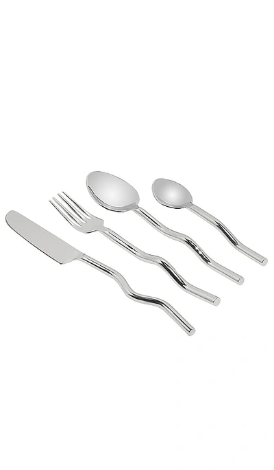 Fazeek Wave Cutlery 4 Piece Set In Silver