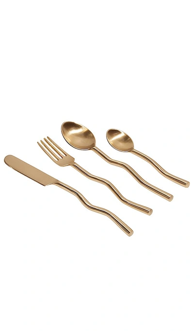 Fazeek Wave Cutlery 4 Piece Set In Matte Brass