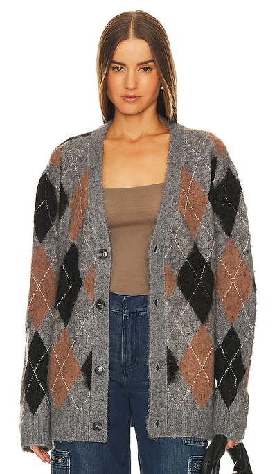 Wao Argyle Sweater Cardigan In Grey & Black