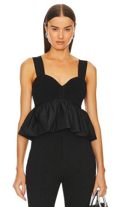 Herve Leger Ruched Nylon Peplum Top In Black