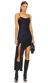Helmut Lang Slash Asymmetric Crepe-trimmed Stretch-silk Midi Dress In Navy