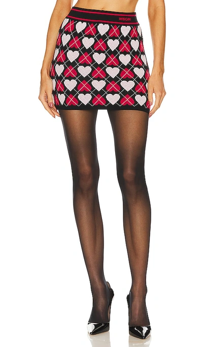 Msgm Black Mini Skirt With Active Hearts Motif In Nero