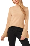 Cece Imitation Pearl Cuff Sweater In Latte Heather