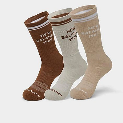 Finishline New Balance Verbiage Crew Socks (3-pack) In Brown/off White/khaki