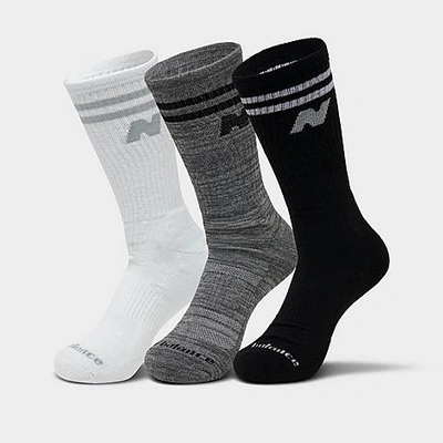 Finishline New Balance Varsity Stripe Crew Socks (3-pack) In Black/grey/white