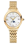 BALMAIN MOTHER-OF-PEARL DIAMOND MOON PHASE BRACELET WATCH, 31MM