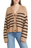 Rails Geneva Stripe Wool Blend Cardigan In Camel Black Stripe