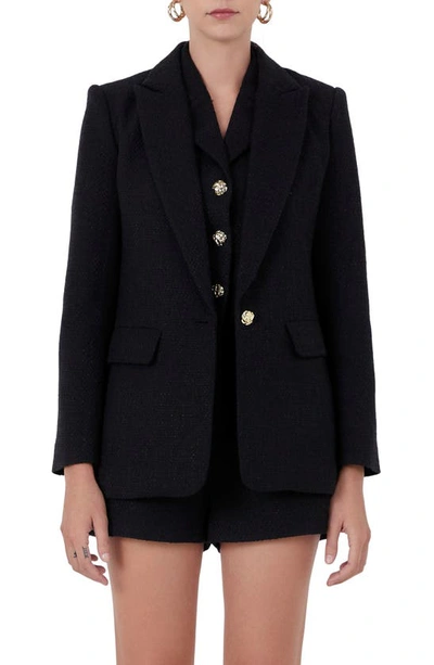 Endless Rose Women's Tweed Single Breast Blazer In Black