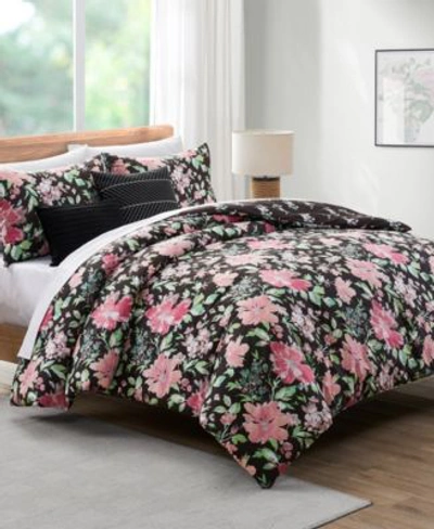 Vcny Home Allure Floral Reversible Quilt Set Collection In Black