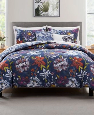 Vcny Home Malik Reversible Blue Medallion 5-piece Comforter Set, King In Multi