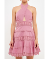 Endless Rose Halter Neck Lace Trim Dress In Pink