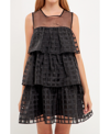 English Factory Grid Pattern Tiered Organza Minidress In Black