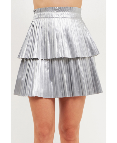 Endless Rose Holiday Party Pleated Mini Skirt In Silver